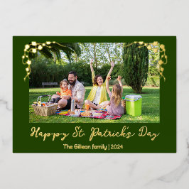 st patricks dayシンプルシャムロック家族写真 箔シーズンカード