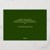 st patricks dayシンプルシャムロック家族写真 箔シーズンカード (裏面)