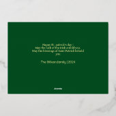 st patricks dayシンプルシャムロック家族写真 箔シーズンカード (裏面)