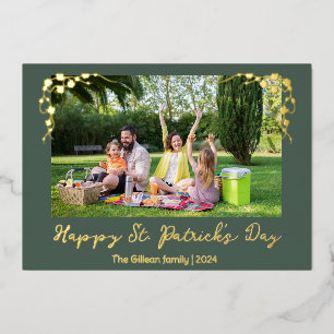 st patricks dayシンプルシャムロック家族写真 箔シーズンカード