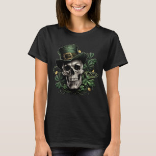 St patricks dayダークアイルランドスカルウィズシャームロック tシャツ