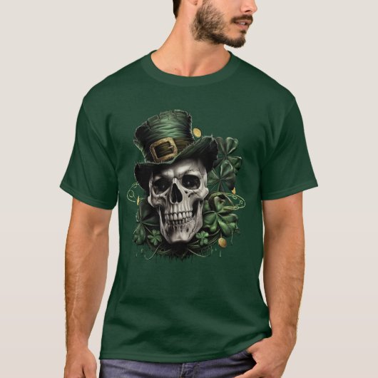 St patricks dayダークアイルランドスカルウィズシャームロック tシャツ (正面)