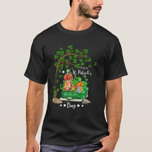 St patricks dayトラックダッシュンドファミリーシャムロックCl Tシャツ (正面)