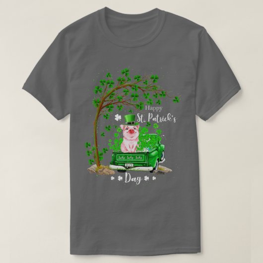 St patricks dayトラックピッグファミリーシャームロッククローバーB Tシャツ (デザイン正面)