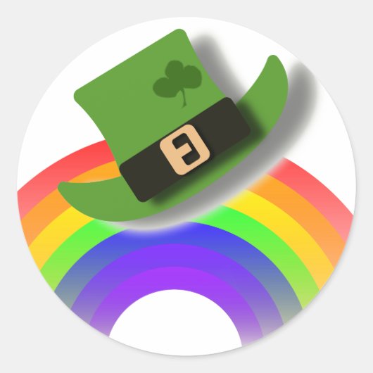 St patricks dayハットとレインボー ラウンドシール (正面)