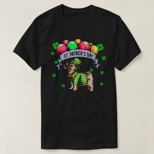 St patricks dayパグドングレプレシャン tシャツ (デザイン正面)