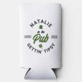 st patricks dayパーソナライズされたグルおもしろいープ飲料 スリム缶クーラー (正面)