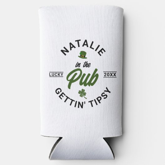 st patricks dayパーソナライズされたグルおもしろいープ飲料 スリム缶クーラー (正面)