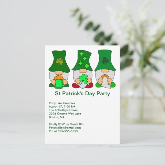 St patricks dayパーティーグノミー招待状 ポストカード (スタンド正面)
