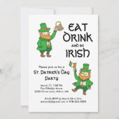 St patricks dayパーティー食べドリンクアイリッシュレプレシャン 招待状 (正面)