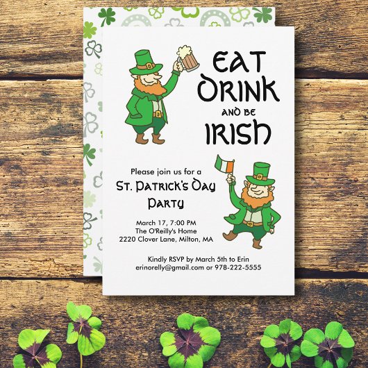 St patricks dayパーティー食べドリンクアイリッシュレプレシャン 招待状