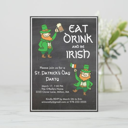 St patricks dayパーティー食べドリンクアイリッシュレプレシャン 招待状 (スタンド正面)