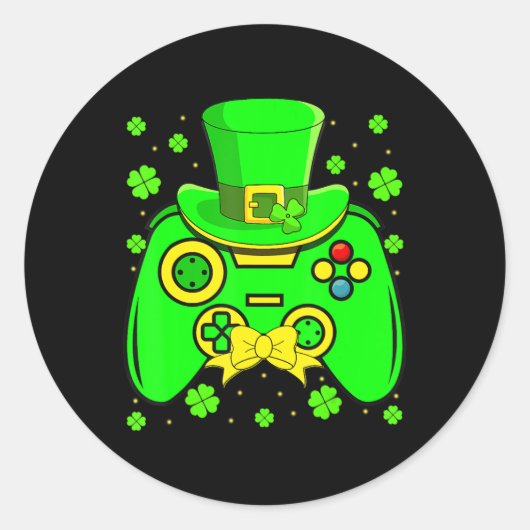 St patricks dayビデオゲームのゲーマーギフトキッズ ラウンドシール (正面)