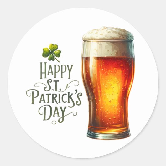 St patricks dayビールグリーンシャームロックイラストレーション ラウンドシール (正面)