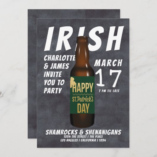 St patricks dayビールパーティーアイリッシュシェナニガン 招待状 (正面/裏面)