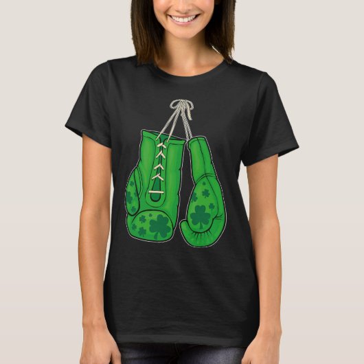 St patricks dayボクシンググローブグリーンラッキーシャムロック tシャツ (正面)