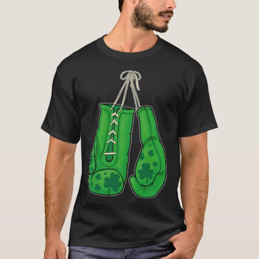 St patricks dayボクシンググローブグリーンラッキーシャムロック tシャツ (正面)