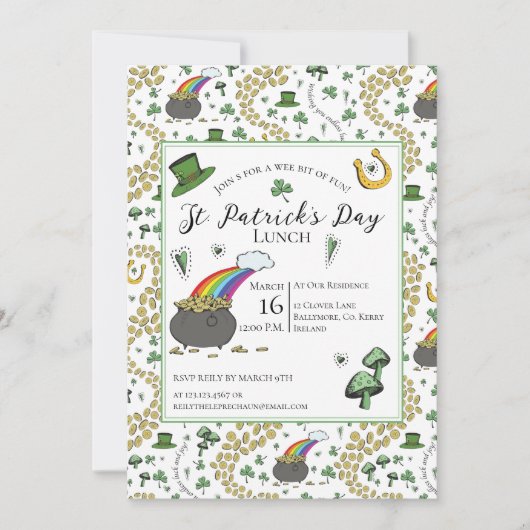 St patricks dayポットの金ゴールドランチ 招待状 (正面)
