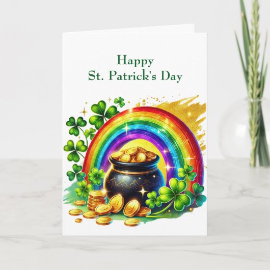 St patricks dayポットオブ金ゴールドイラストレーション シーズンカード (正面)