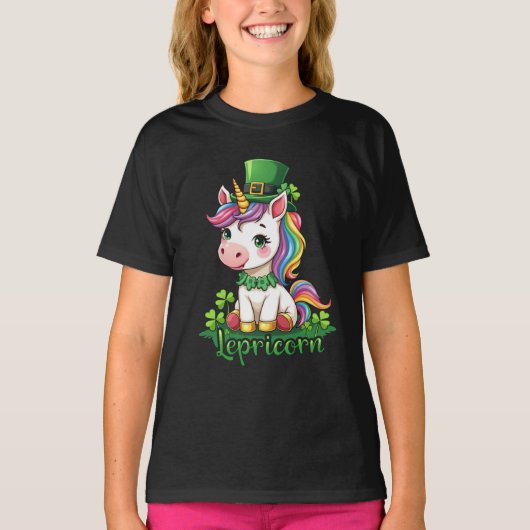 St patricks dayユニコーンキュートサンパティスガールズ tシャツ (正面)