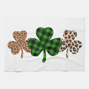 St patricks dayラッキーアイリッシュグリーンプレイドシャームロック キッチンタオル