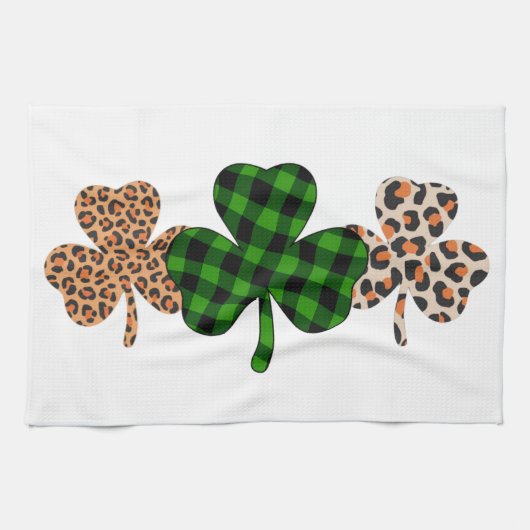 St patricks dayラッキーアイリッシュグリーンプレイドシャームロック キッチンタオル (横)