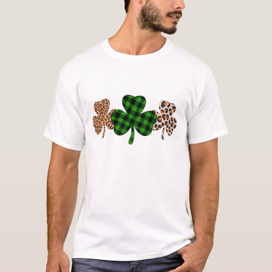 St patricks dayラッキーアイリッシュグリーンプレイドシャームロック tシャツ (正面)