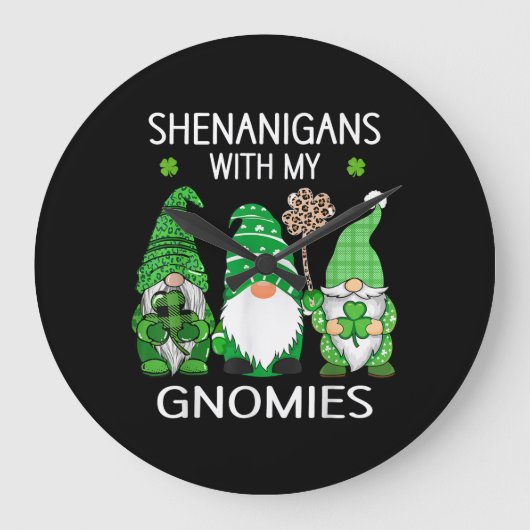 St patricks dayラッキーシャムロックヒョウ格言 ラージ壁時計 (正面)