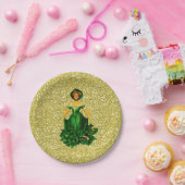 St patricks dayレディーグリーンガウン金ゴールドフェイクグリッター ペーパープレート (パーティー)