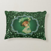 St patricks dayレディーグリーンフレームフェイクグリッター アクセントクッション (裏面)