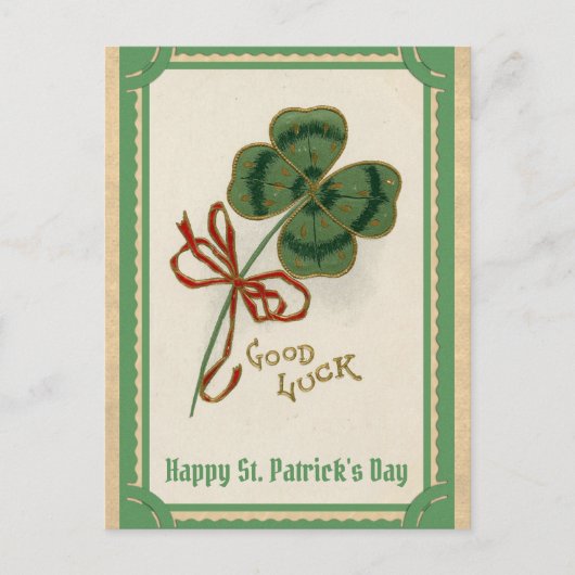 St patricks dayヴィンテージグッドラックシャムロック ポストカード (正面)