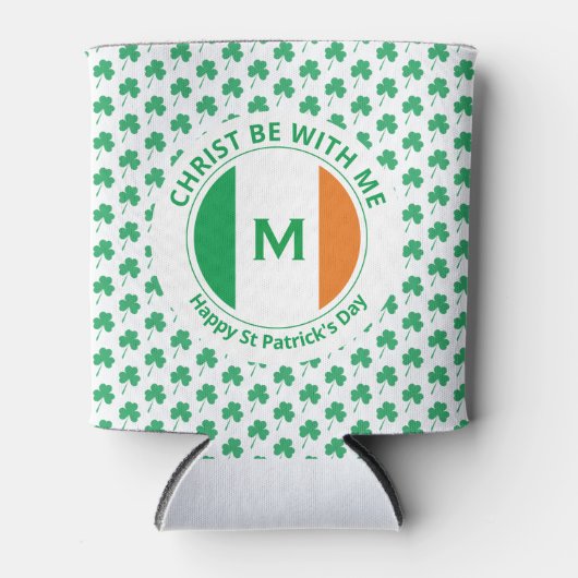 St patricks day引用文モノグラムアイリッシュフラッグシャムロック 缶クーラー (正面)
