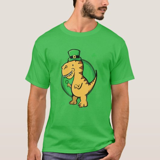 St patricks day恐竜アイリッシュメンおもしろいズボーイベビー tシャツ (正面)
