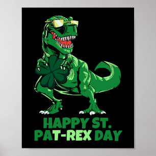 St patricks day恐竜四葉クローバーキッズボーイズ ポスター