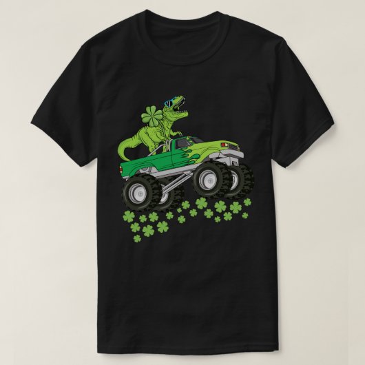 St patricks day恐竜Tレックスモンスタートラックキッズ Tシャツ (デザイン正面)