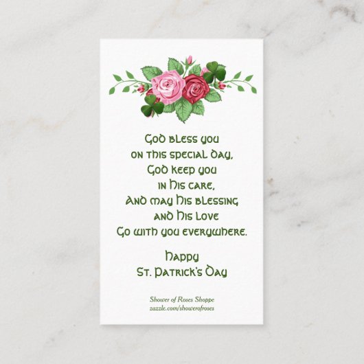 St patricks day祈りの言葉賛美の聖域 名刺 (裏面)
