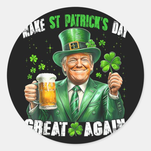 st patricks day素晴らしを再びおもしろいトランプ兵W ラウンドシール (正面)