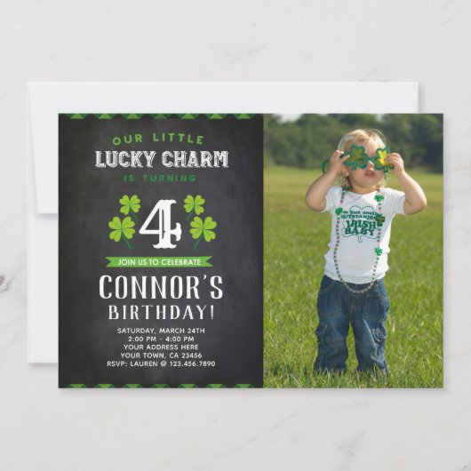 St Patrick's Day誕生日招待状と写真 招待状 (正面)