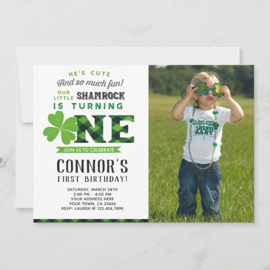 St Patrick's Day誕生日招待状と写真 招待状 (正面)