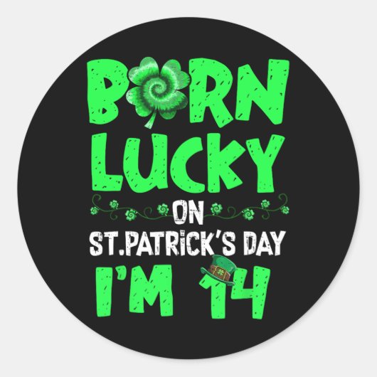 St patricks day14誕生日ボーイガール14年Ol ラウンドシール (正面)