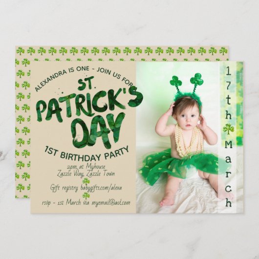 St Patrick's Day 1st BIRTHDAY – フォト招待状 招待状 (正面/裏面)