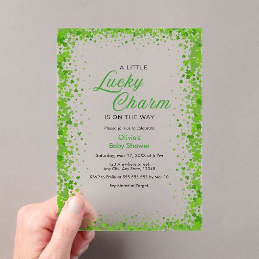 St Patrick's Day A Little Lucky Charm Baby Shower  アクリル招待状 (インサイチュ (ポータブル))