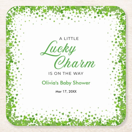 St Patrick's Day A Little Lucky Charm Baby Shower スクエアペーパーコースター (正面)