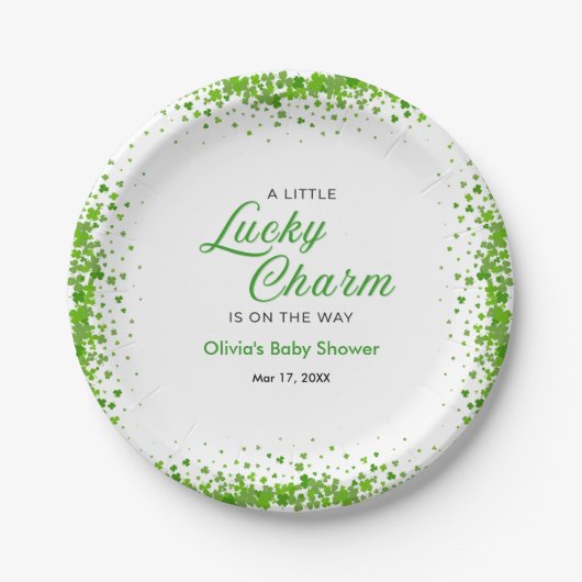 St Patrick's Day A Little Lucky Charm Baby Shower  ペーパープレート (正面)