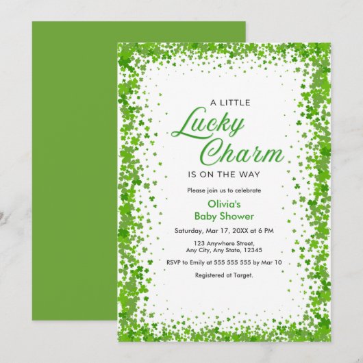 St Patrick's Day A Little Lucky Charm Baby Shower 招待状 (正面/裏面)
