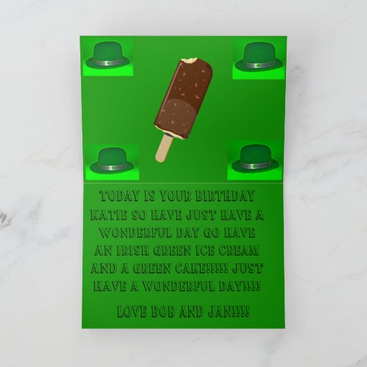 ST Patrick's Day  Birthday Cake Card カード (内部)