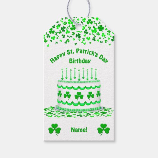 St Patrick's Day Birthday Cake Custom Candles ギフトタグ (正面)