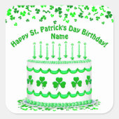 St Patrick's Day Birthday Cake Custom Candles スクエアシール (正面)