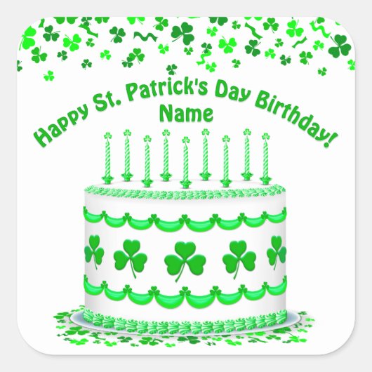 St Patrick's Day Birthday Cake Custom Candles スクエアシール (正面)