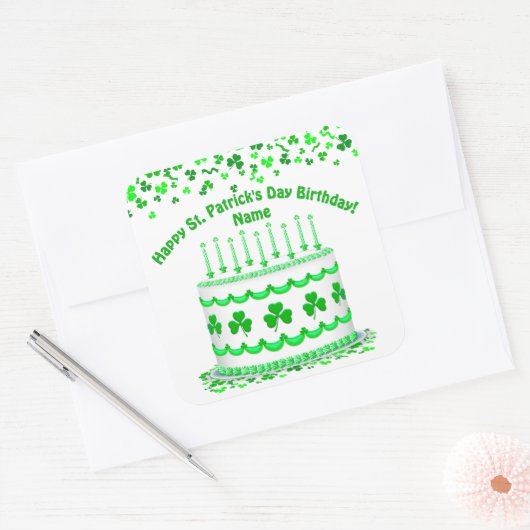 St Patrick's Day Birthday Cake Custom Candles スクエアシール (封筒)